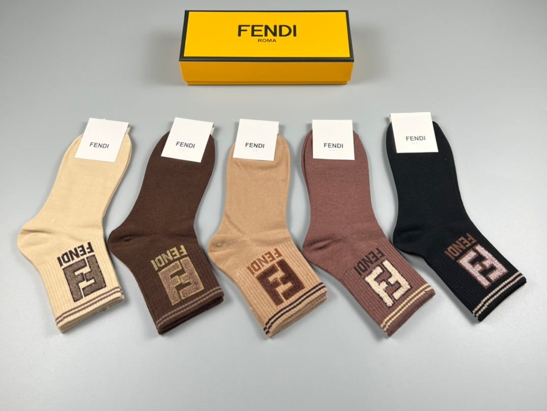 Fendi Cotton Crew Socks - 5-Pair Pack