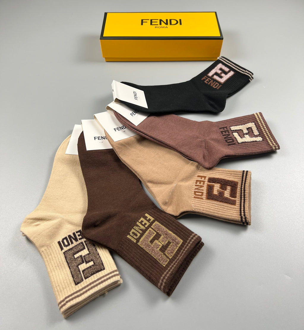 Fendi Cotton Crew Socks - 5-Pair Pack