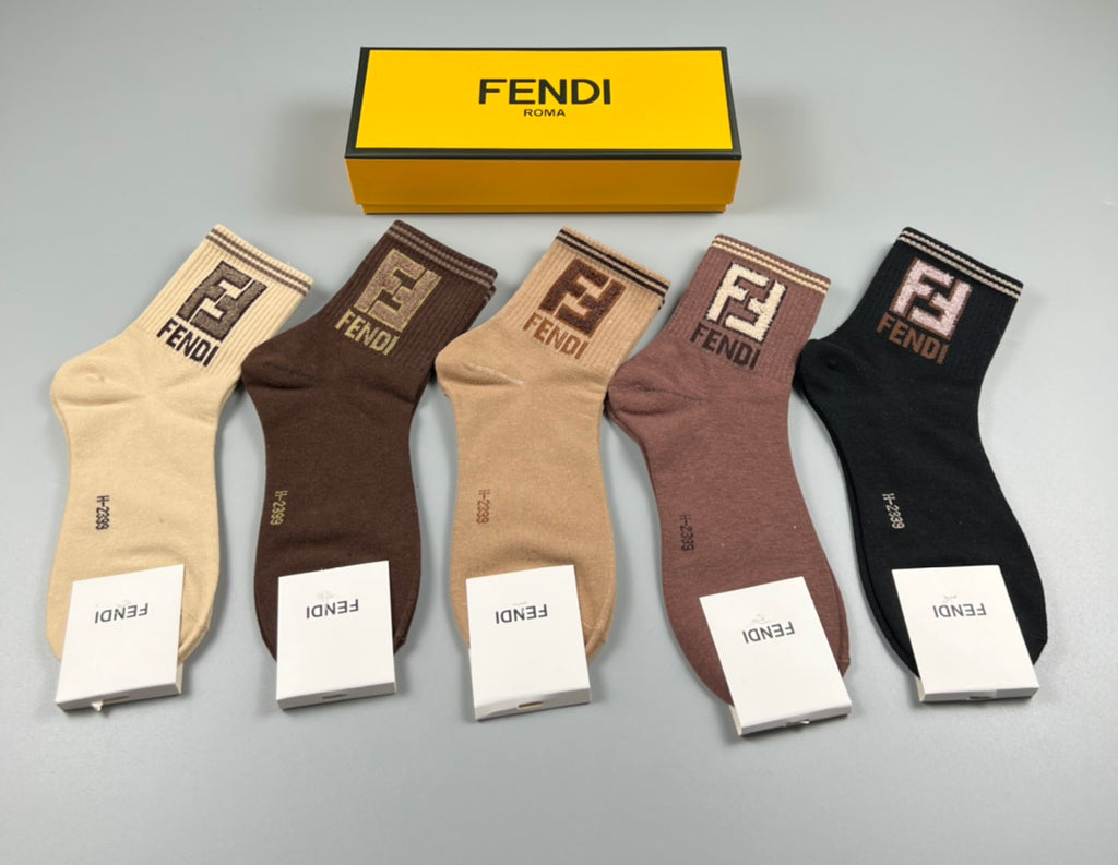 Fendi Cotton Crew Socks - 5-Pair Pack