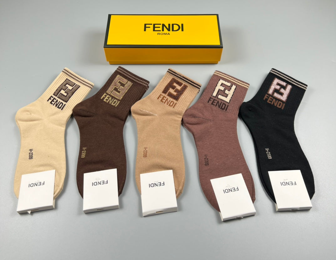 Fendi Cotton Crew Socks - 5-Pair Pack