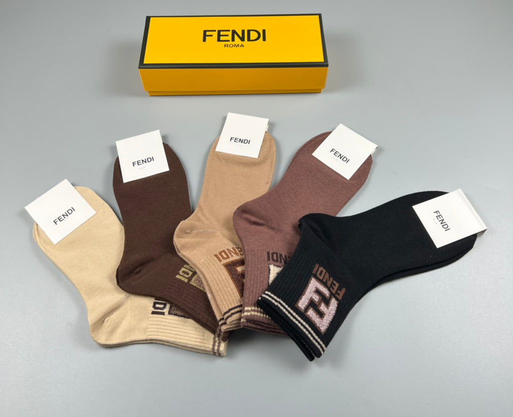 Fendi Cotton Crew Socks - 5-Pair Pack