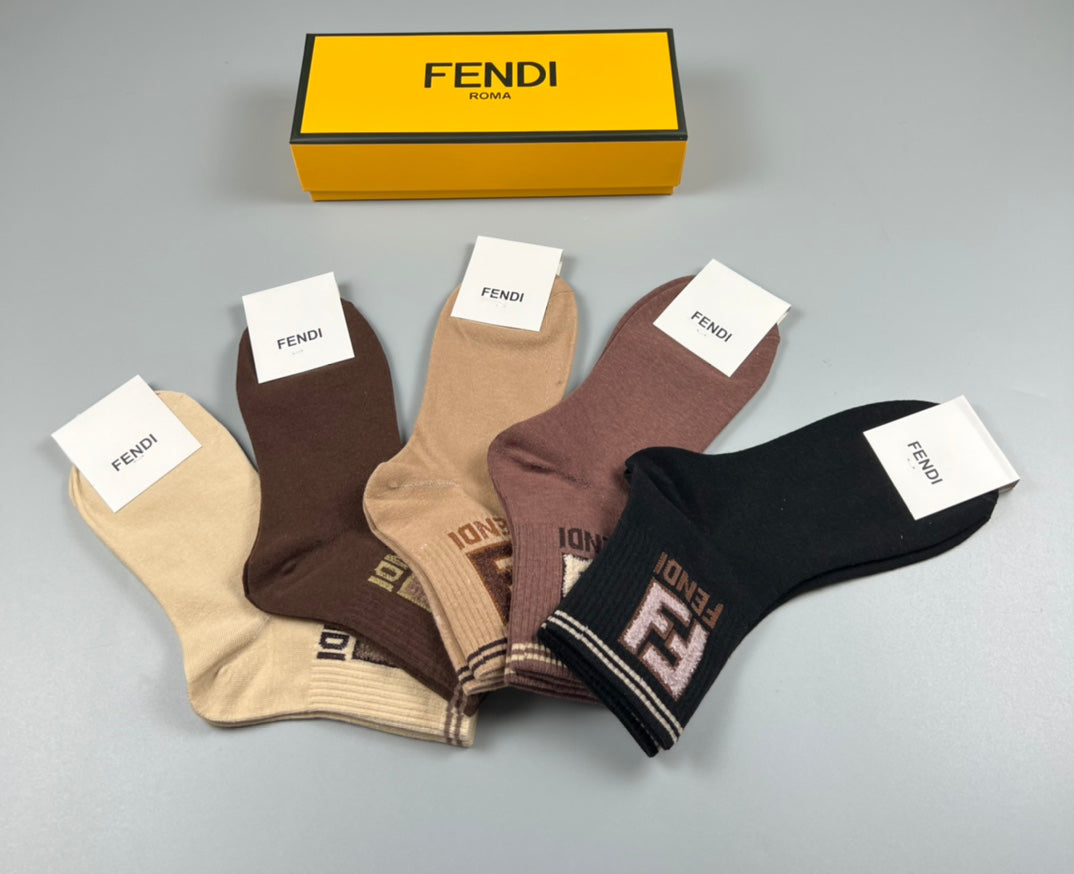 Fendi Cotton Crew Socks - 5-Pair Pack