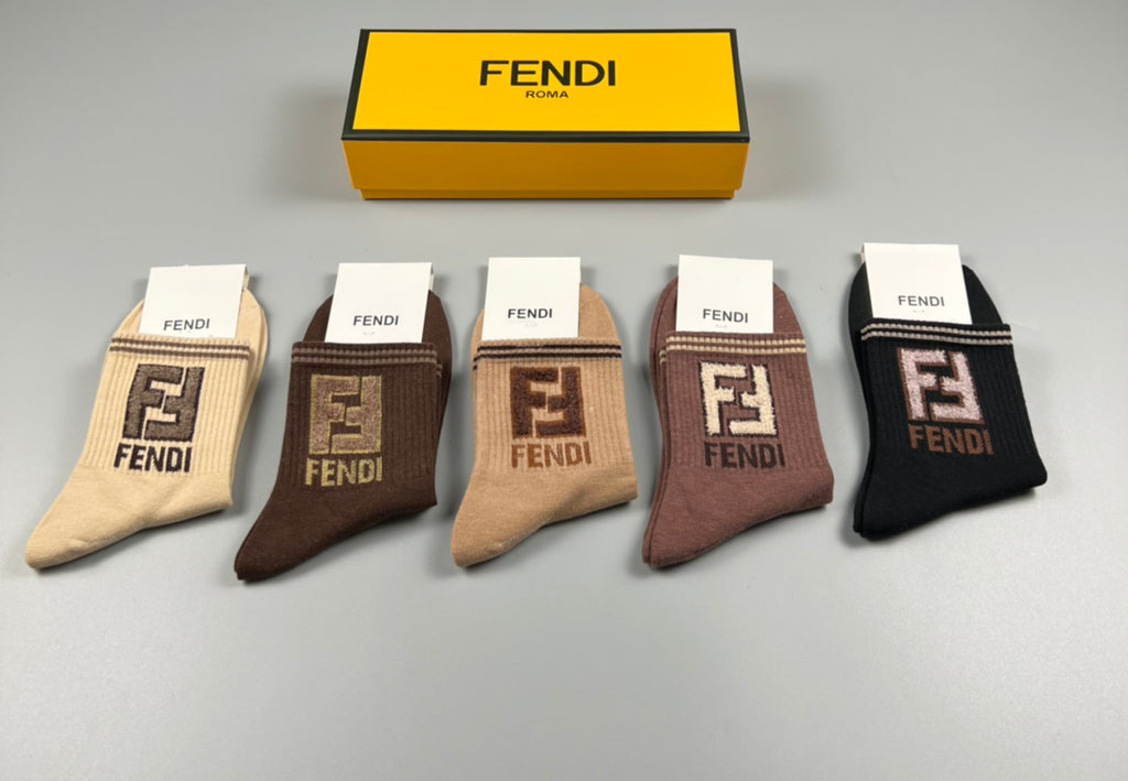 Fendi Cotton Crew Socks - 5-Pair Pack