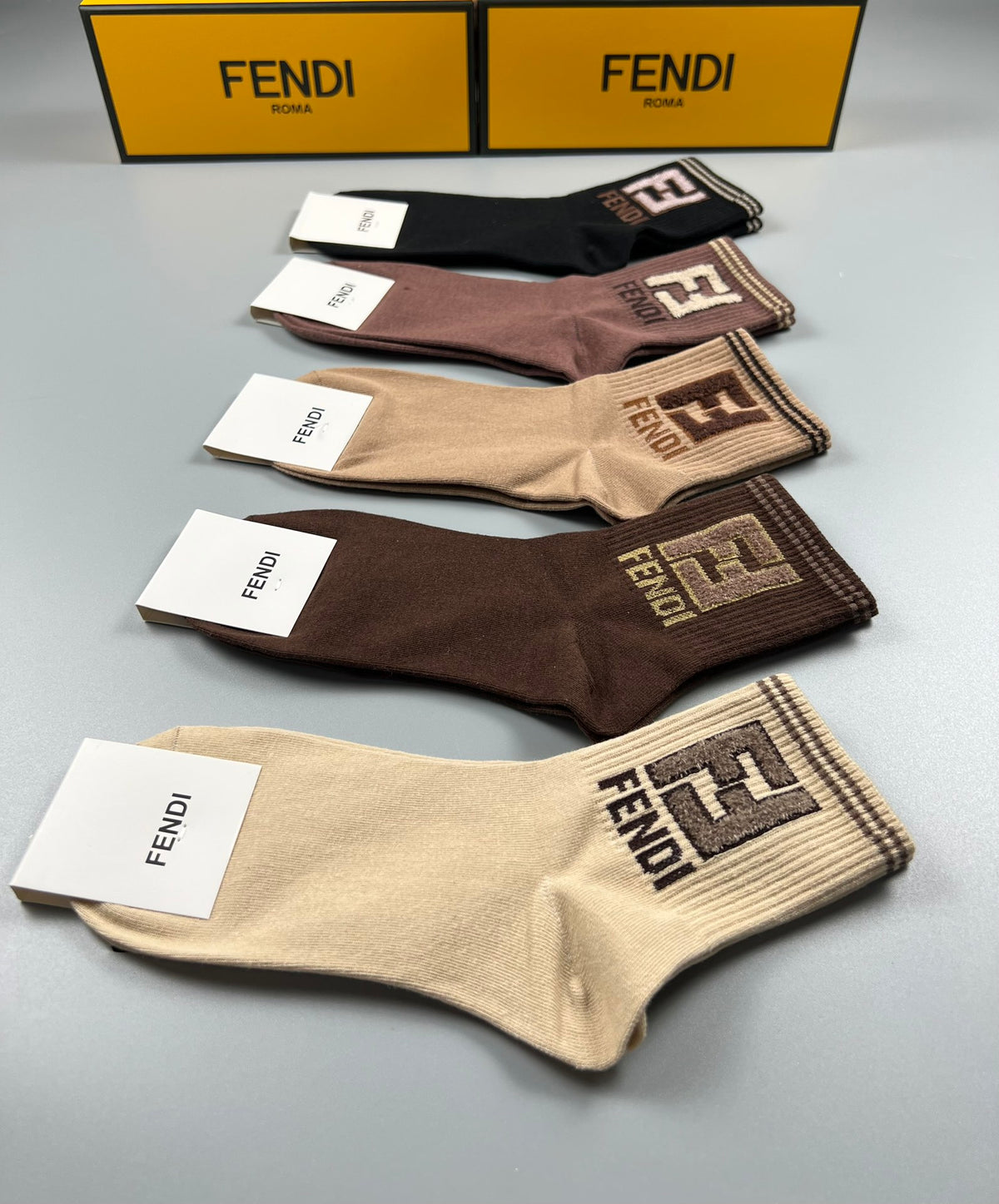 Fendi Cotton Crew Socks - 5-Pair Pack