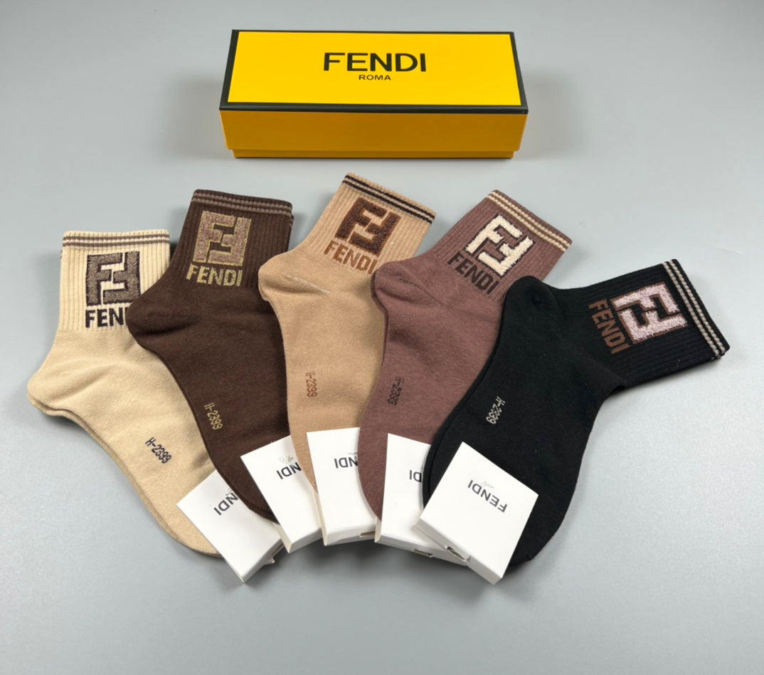 Fendi Cotton Crew Socks - 5-Pair Pack