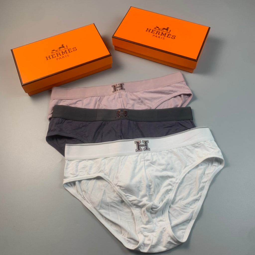 Hermes Clean Logo Waistbands Men's Briefs - 3-Piece Box