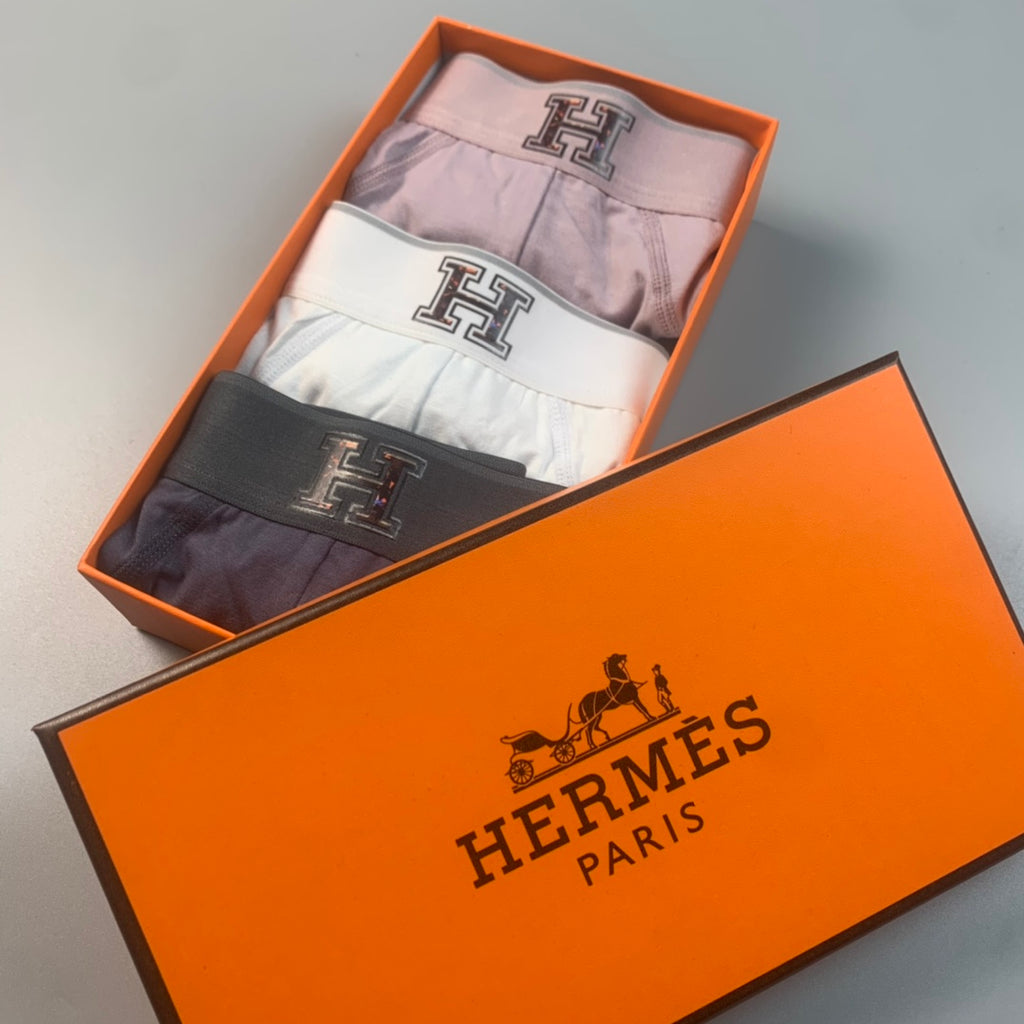 Hermes Clean Logo Waistbands Men's Briefs - 3-Piece Box