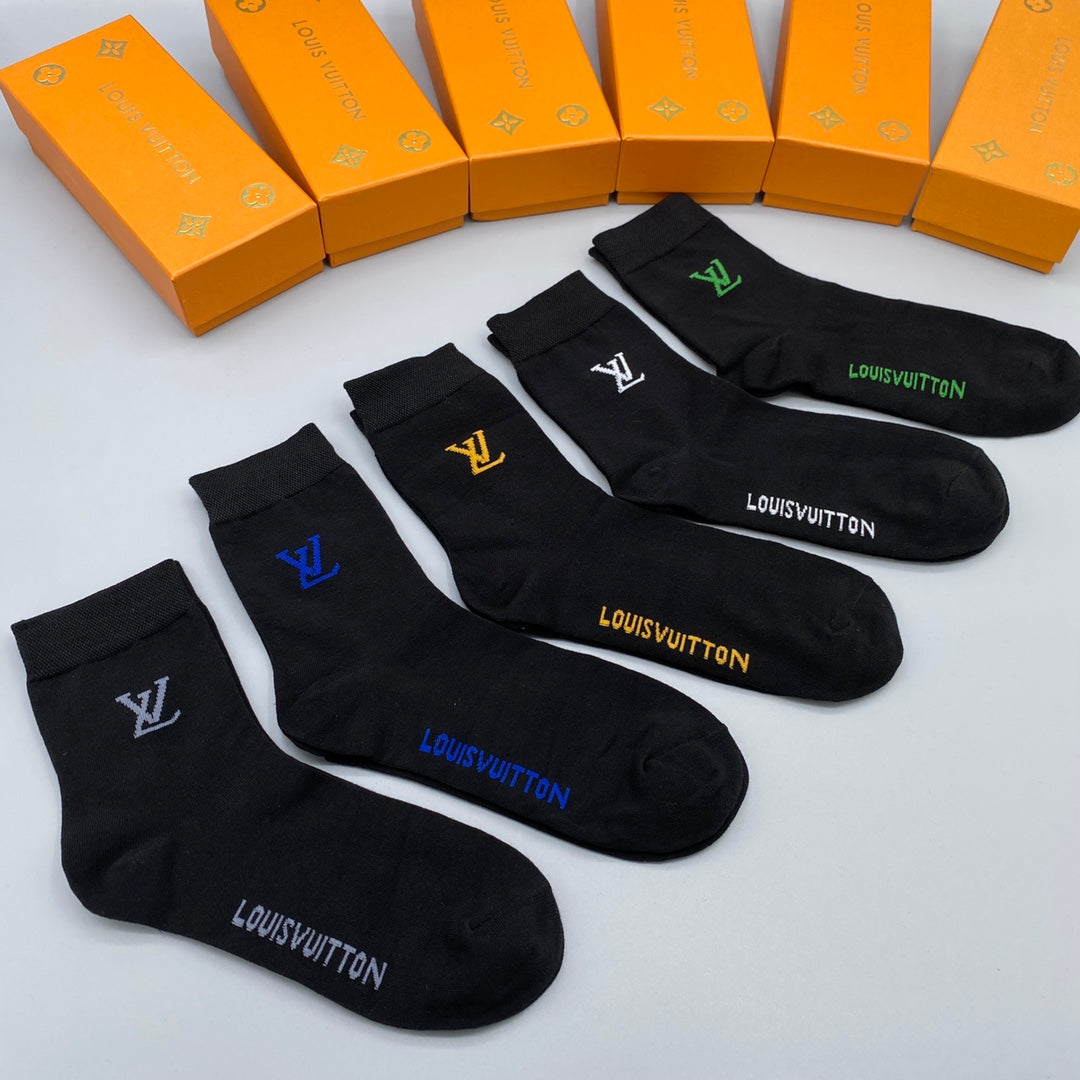 Louis Vuitton Multicolour Embroidered Initials Crew Socks - 5-Pair Set