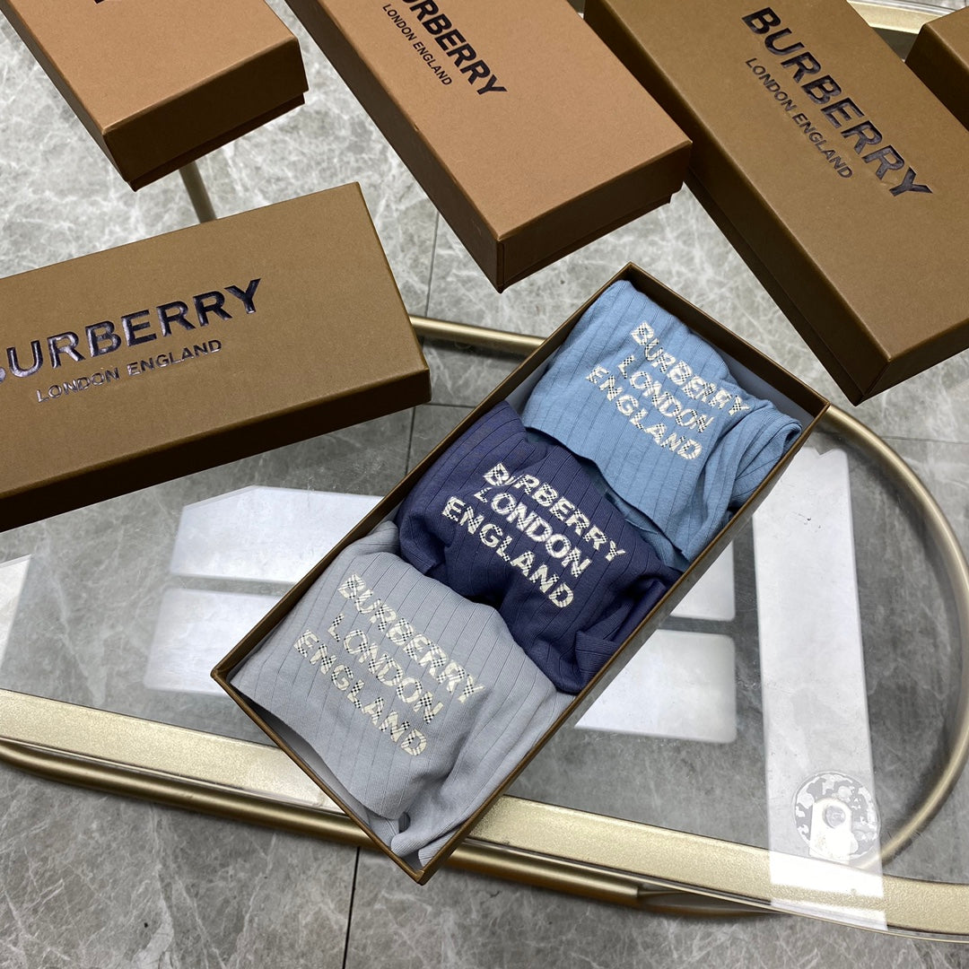 Burberry Cotton Visible Colour, Waistband And Emblem Details Men's Boxer Briefs - 3-Piece Box