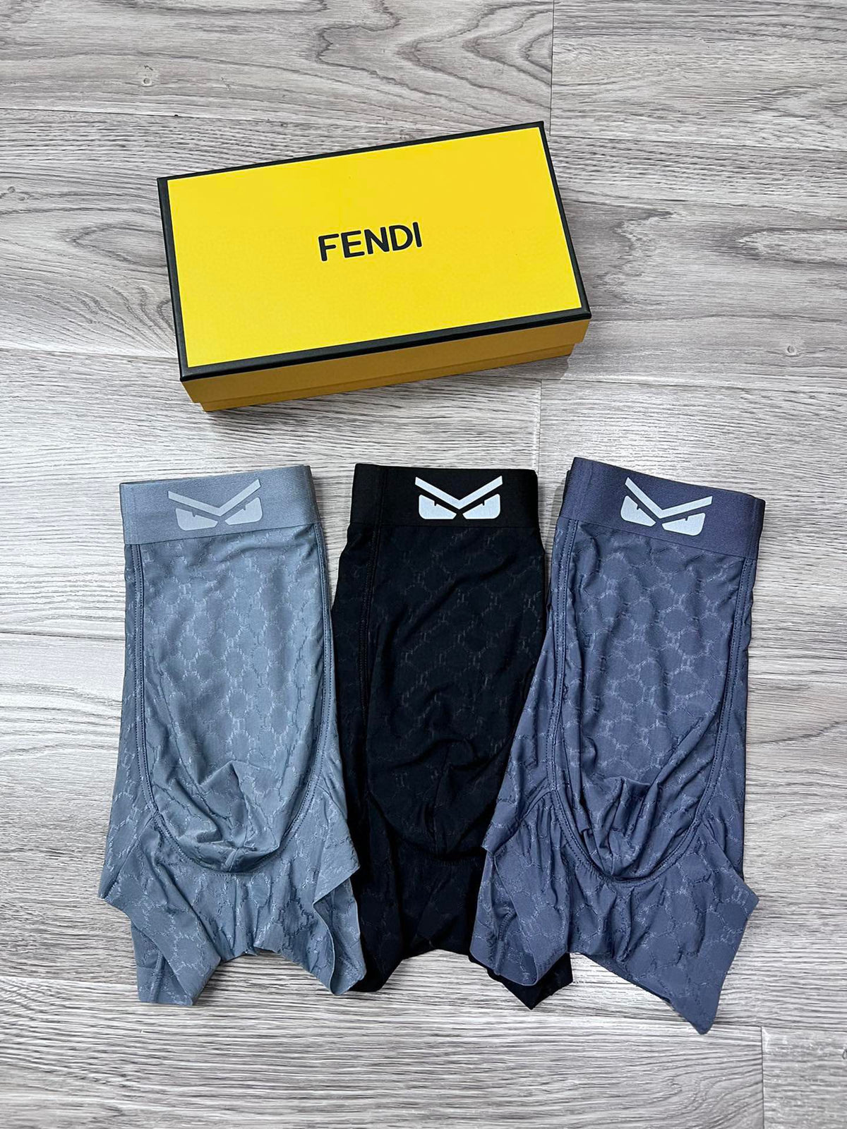 Fendi Tonal Geometric Textures Men's Boxer Briefs - 3-Piece Box
