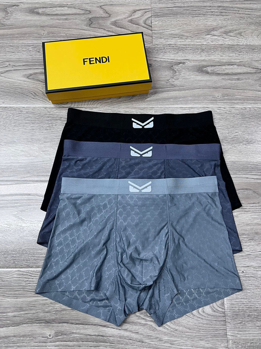 Fendi Tonal Geometric Textures Men's Boxer Briefs - 3-Piece Box