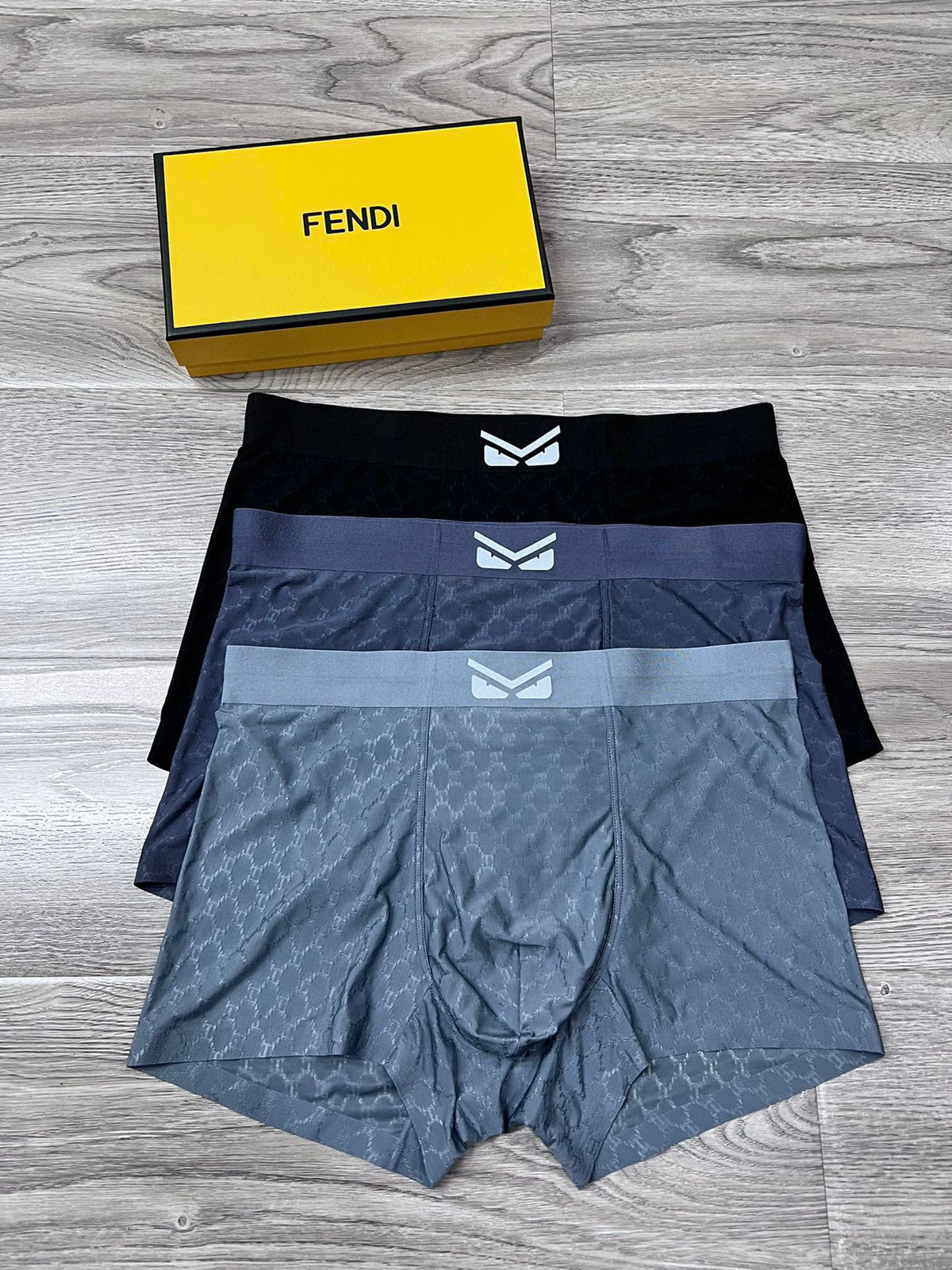 Fendi Tonal Geometric Textures Men's Boxer Briefs - 3-Piece Box