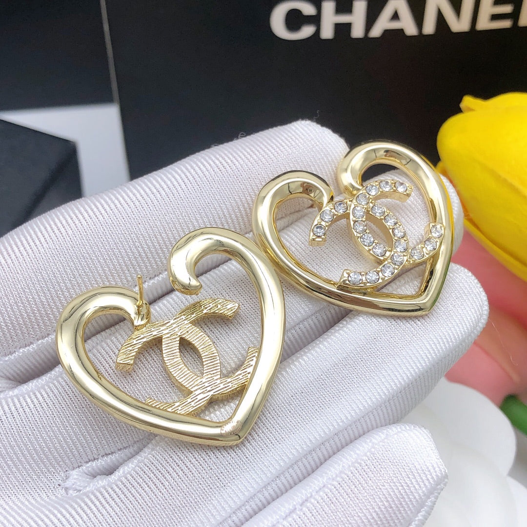 Heart Crystal-Accent Statement Earrings – Heart Detail – Design 002 front product view
