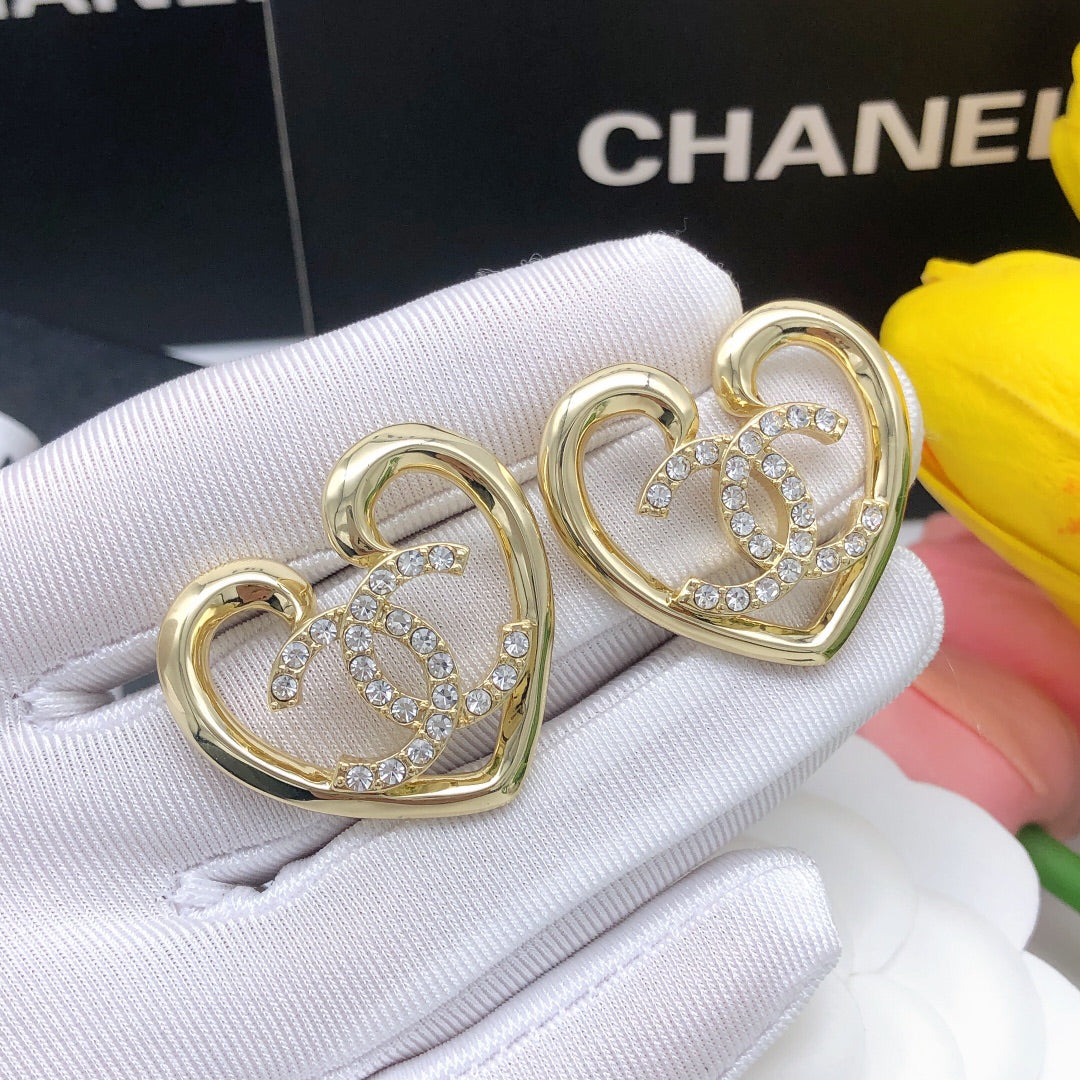 Heart Crystal-Accent Statement Earrings – Heart Detail – Design 002 main product view