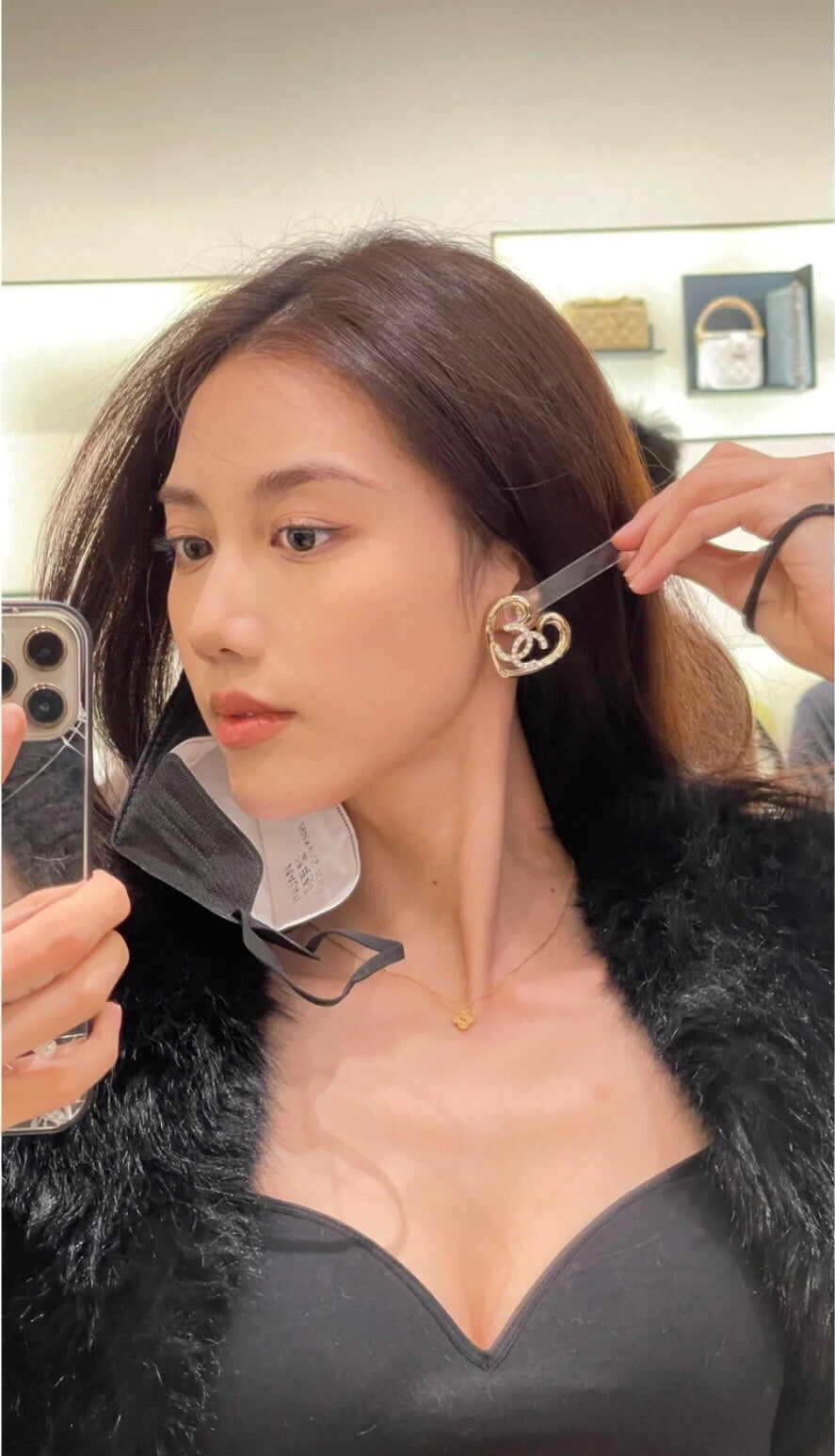 Heart Crystal-Accent Statement Earrings – Heart Detail – Design 002 main product view