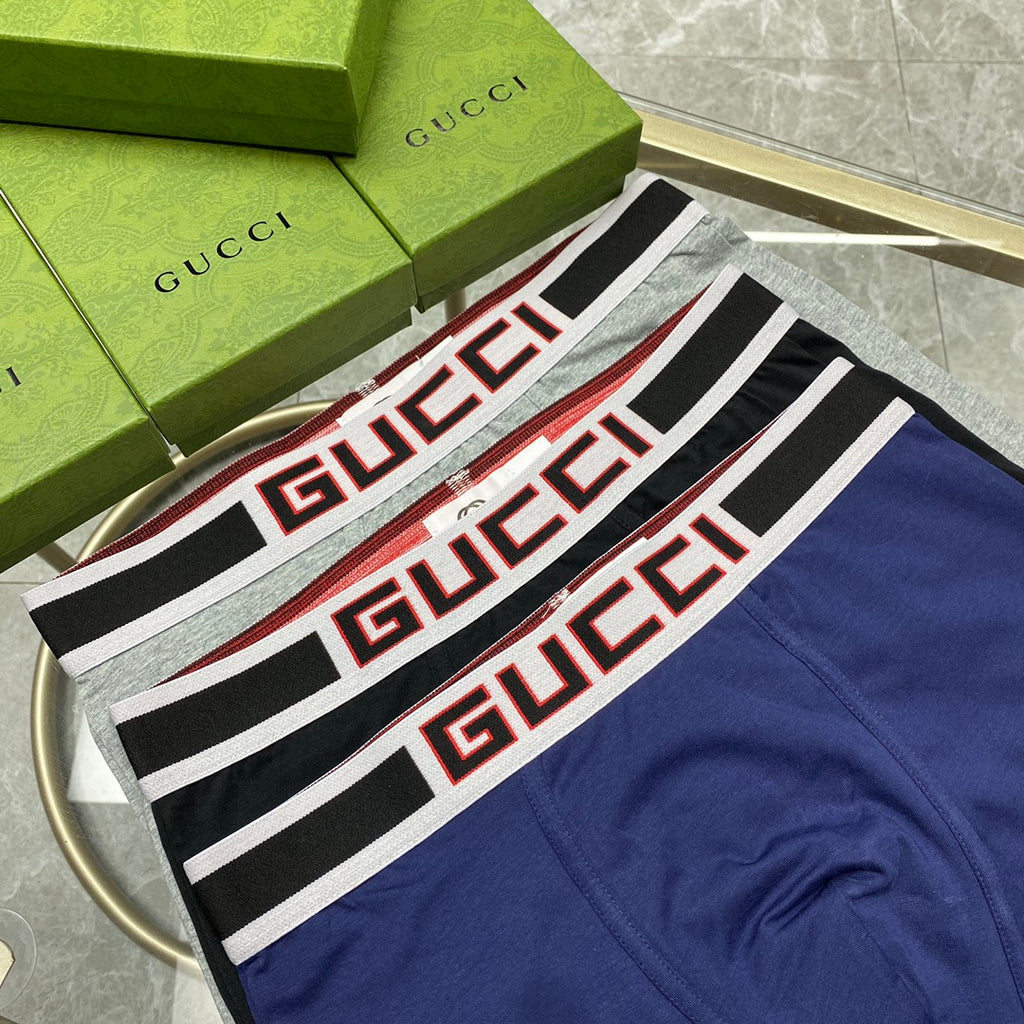 Gucci Cotton Bold Striped Logo Waistbands Men's Boxer Briefs - 3-Piece Box