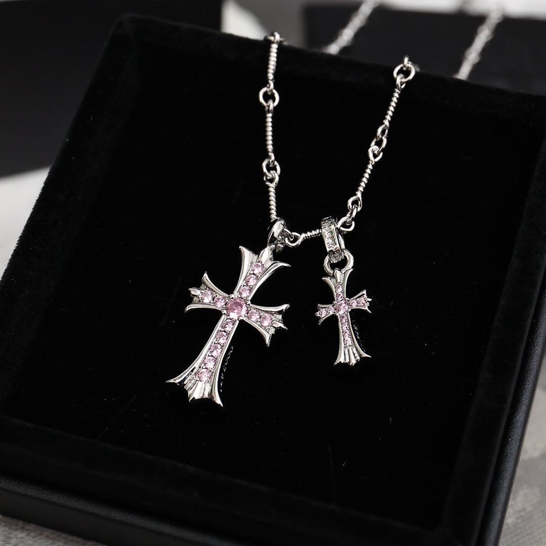 Cross Pendant Necklace in Antique Silver-Tone – Design 15 side detail