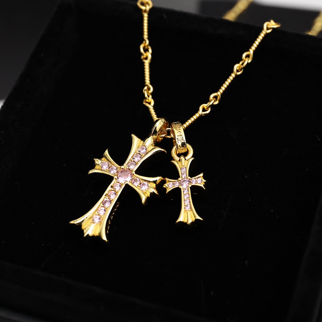 Cross Pendant Necklace in Antique Silver-Tone – Design 15 front product view