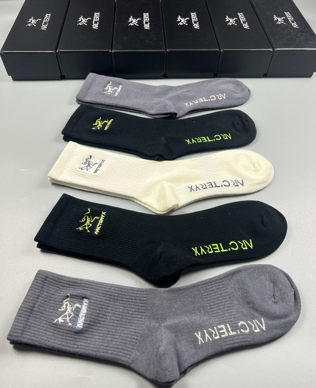 Arc'teryx Cotton Bird And Wordmark Details Crew Socks - 5-Pair Set
