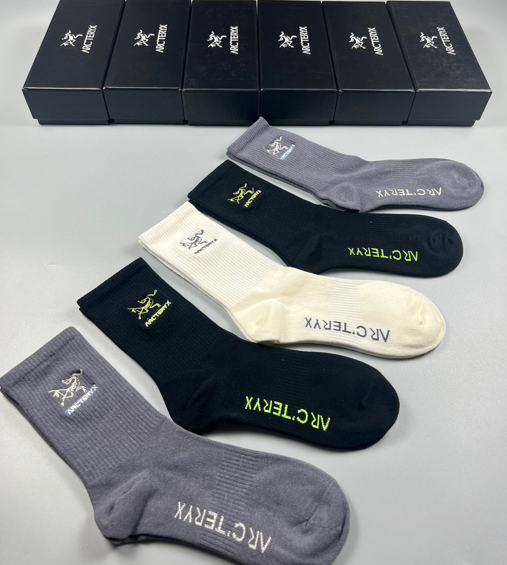 Arc'teryx Cotton Bird And Wordmark Details Crew Socks - 5-Pair Set