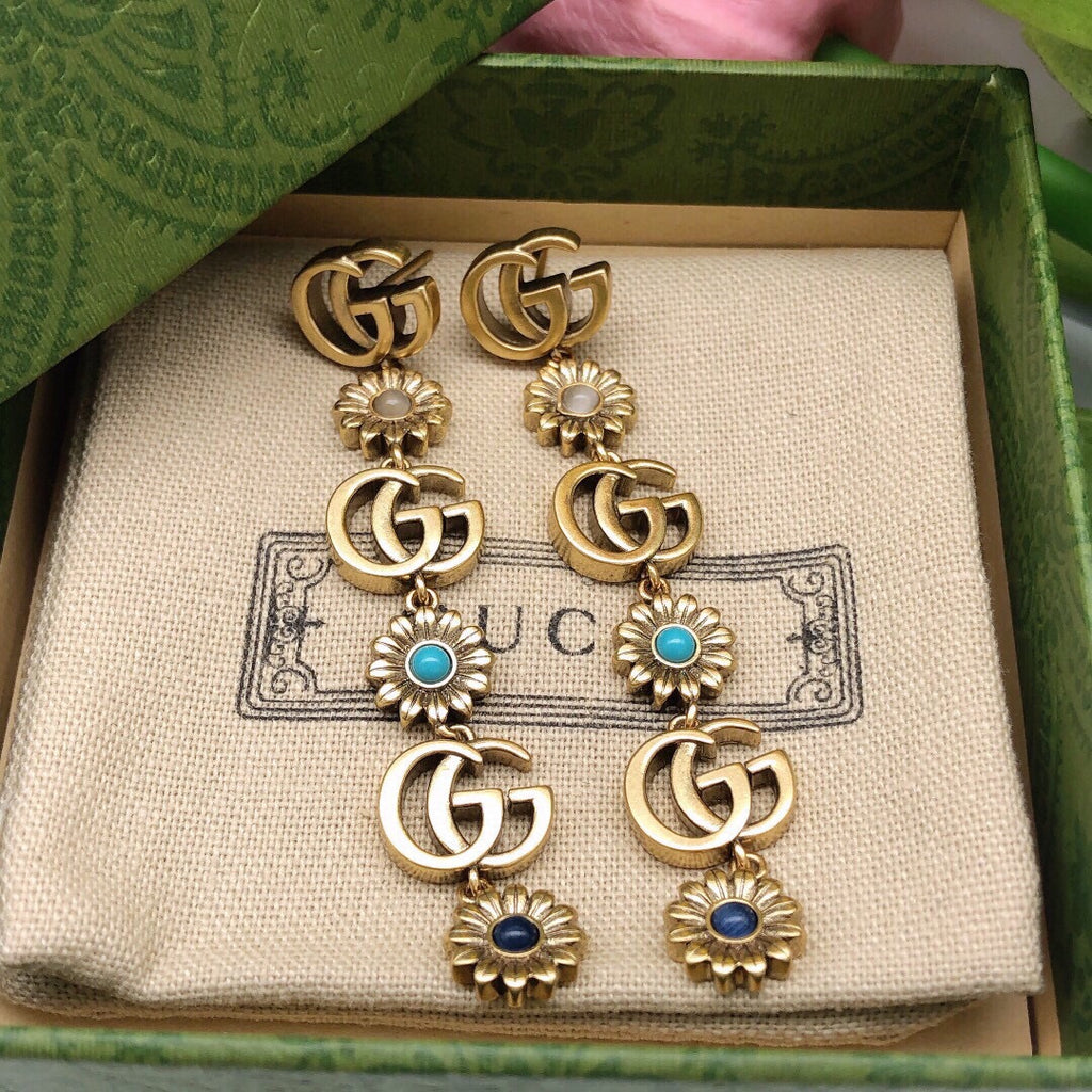 Floral Stud Earrings in Polished Metal-Tone – Design 003 front product view