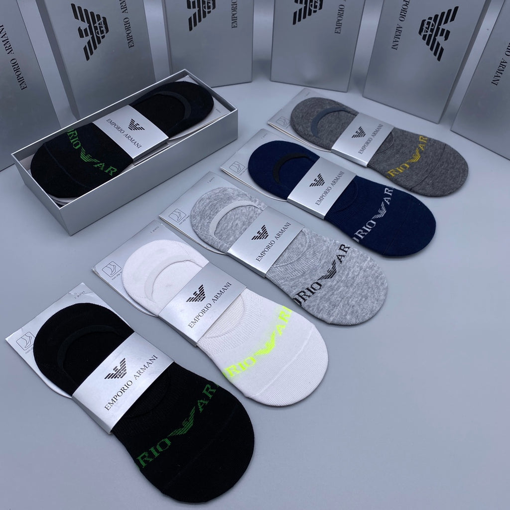 Armani Small Eagle Details No-Show Socks - 5-Pair Set