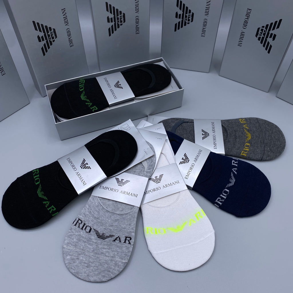 Armani Small Eagle Details No-Show Socks - 5-Pair Set