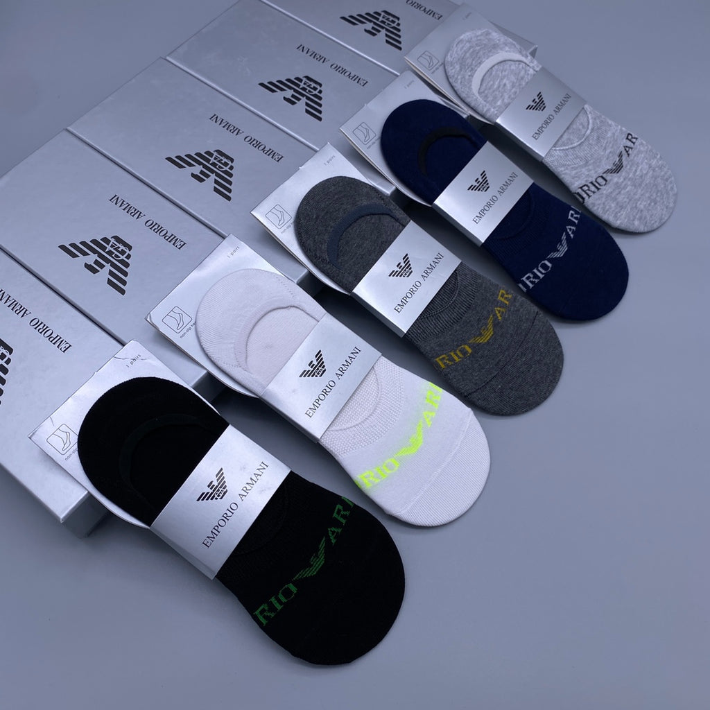 Armani Small Eagle Details No-Show Socks - 5-Pair Set