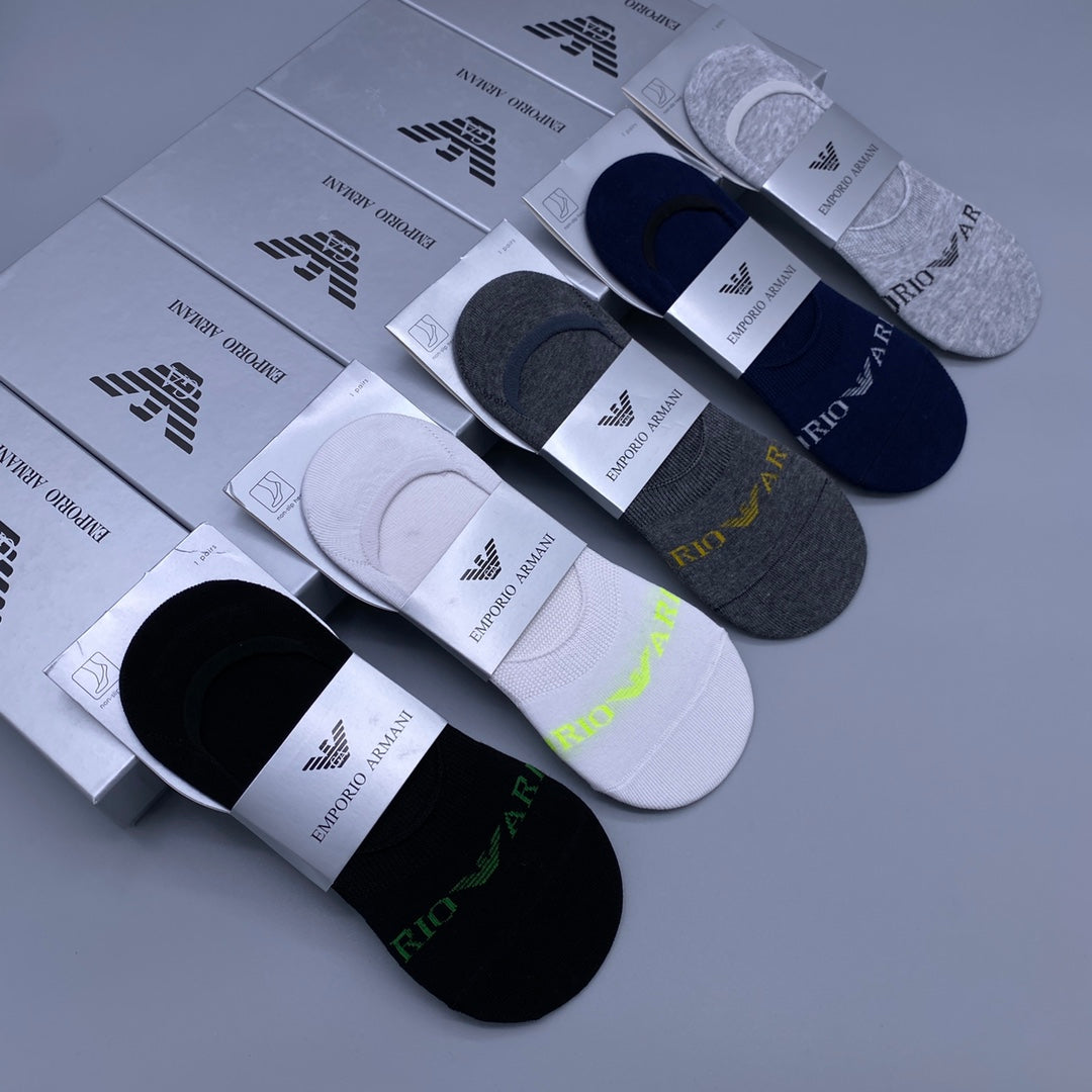 Armani Small Eagle Details No-Show Socks - 5-Pair Set