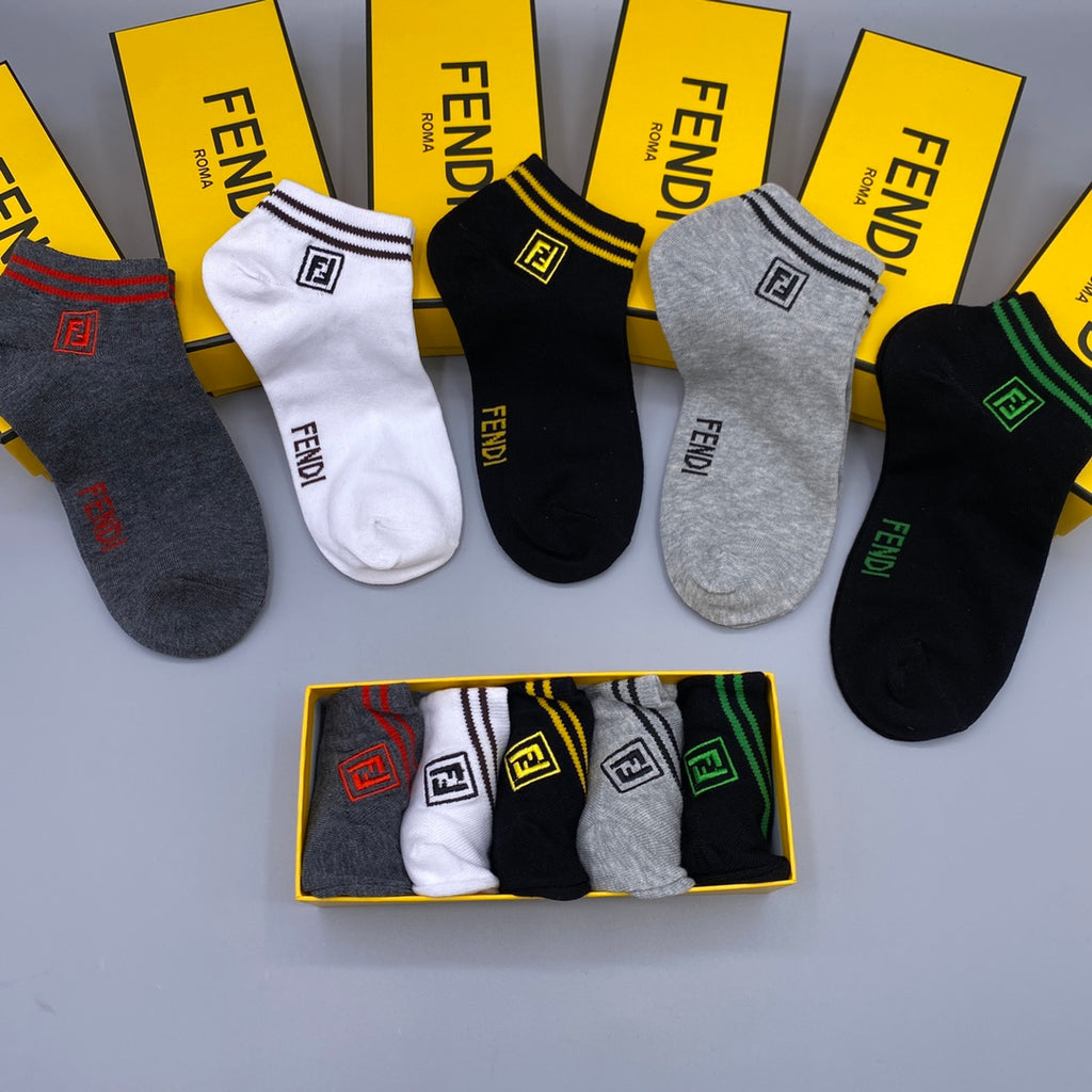 Fendi Bright Accent Details Ankle Socks - 5-Pair Set