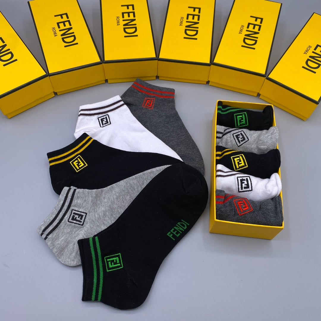 Fendi Bright Accent Details Ankle Socks - 5-Pair Set