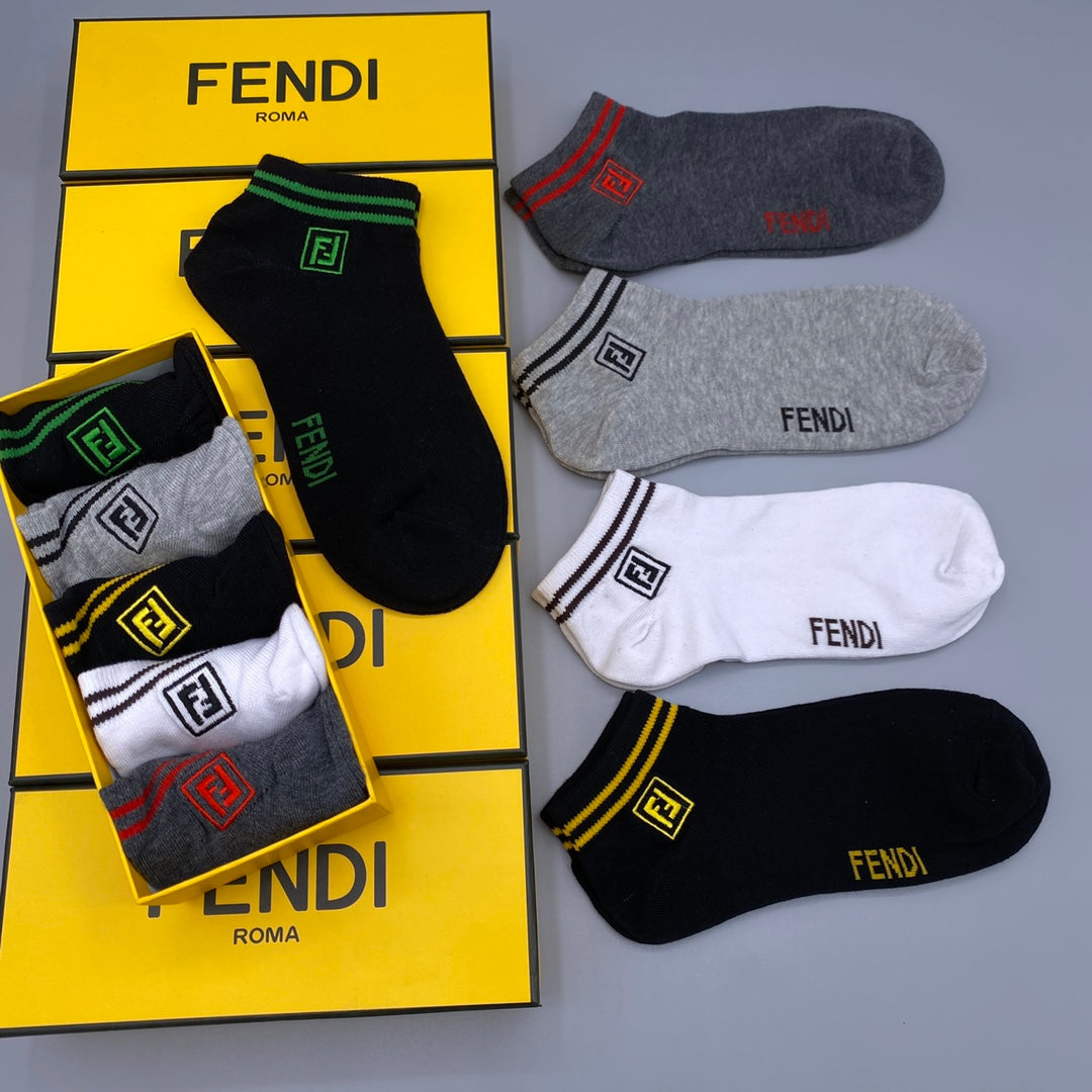 Fendi Bright Accent Details Ankle Socks - 5-Pair Set