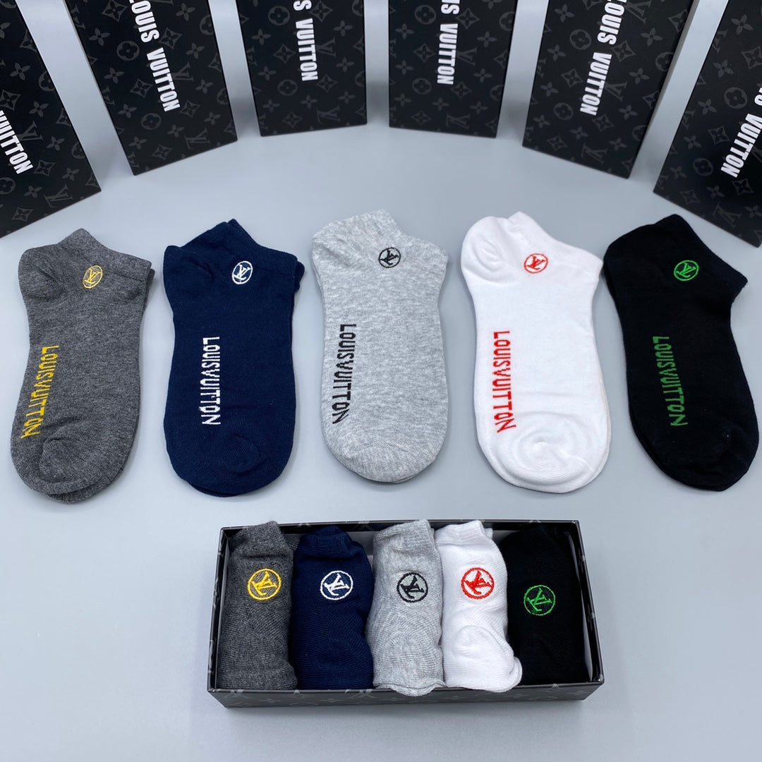 Louis Vuitton Visible Branded Cuff Or Emblem Details No-Show Socks - 5-Pair Set