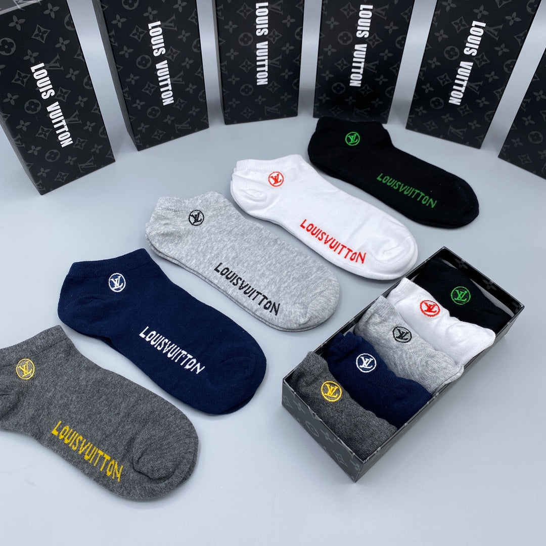 Louis Vuitton Visible Branded Cuff Or Emblem Details No-Show Socks - 5-Pair Set