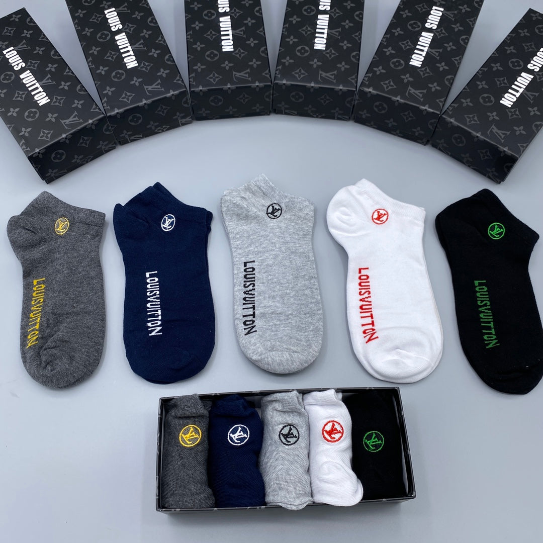 Louis Vuitton Visible Branded Cuff Or Emblem Details No-Show Socks - 5-Pair Set