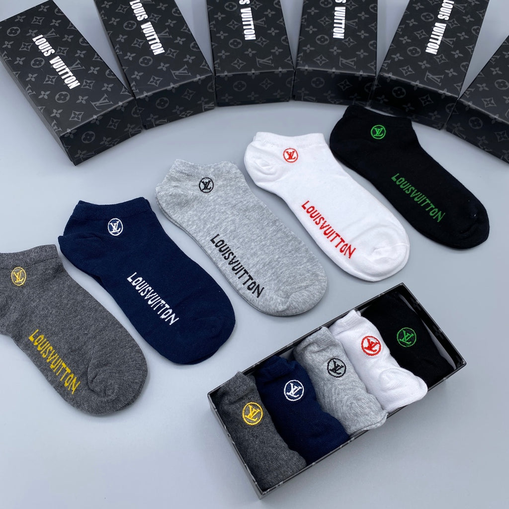 Louis Vuitton Elongated Contrast Wordmarks Ankle Socks - 5-Pair Set