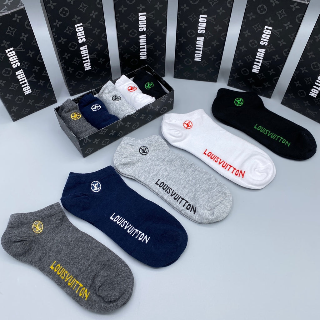 Louis Vuitton Elongated Contrast Wordmarks Ankle Socks - 5-Pair Set