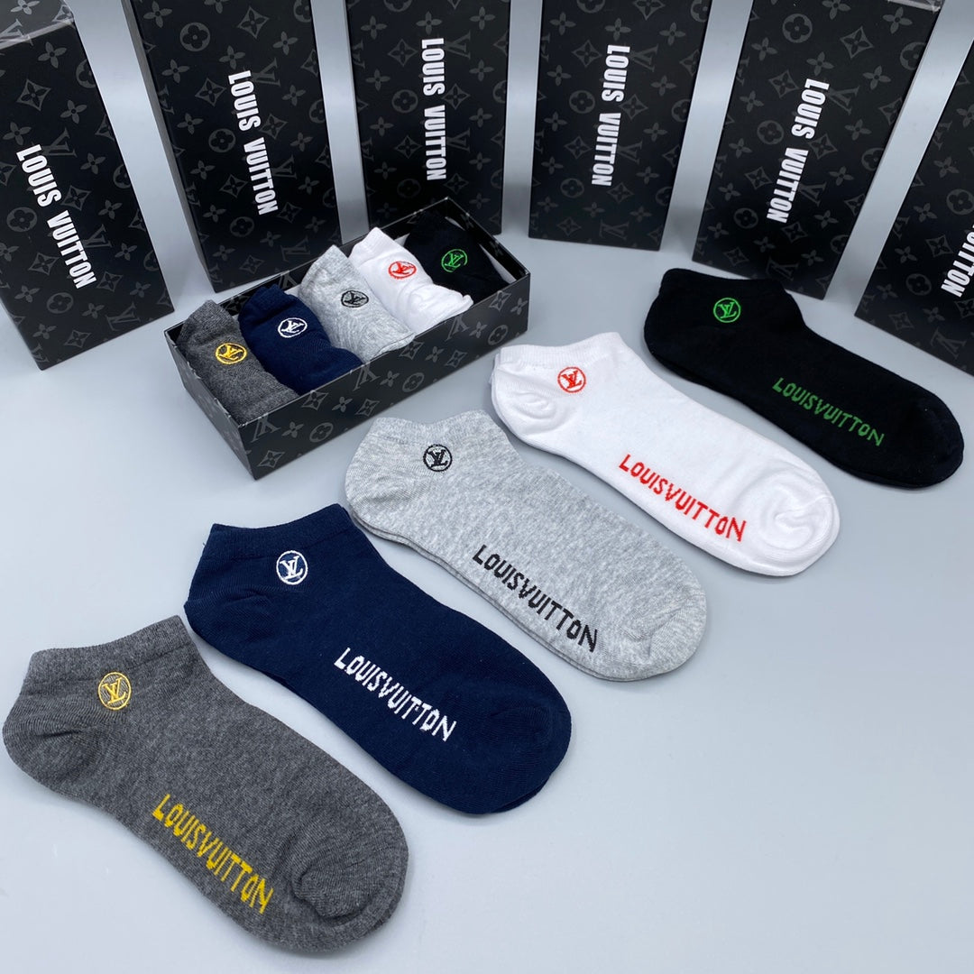 Louis Vuitton Visible Branded Cuff Or Emblem Details No-Show Socks - 5-Pair Set