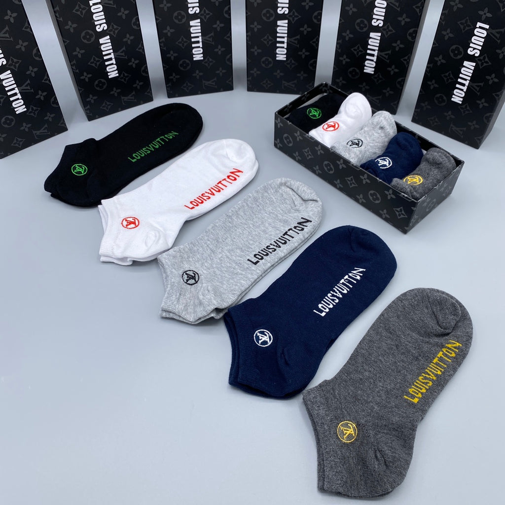 Louis Vuitton Visible Branded Cuff Or Emblem Details No-Show Socks - 5-Pair Set