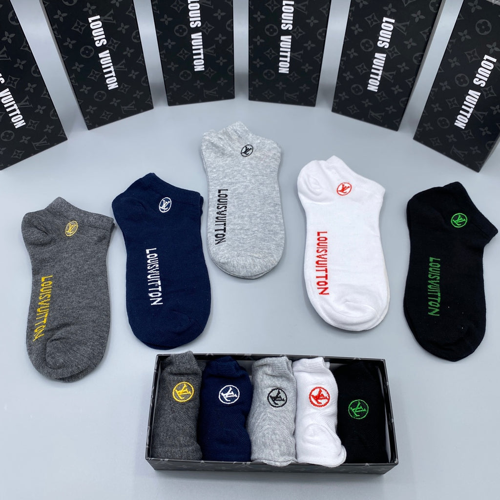 Louis Vuitton Elongated Contrast Wordmarks Ankle Socks - 5-Pair Set