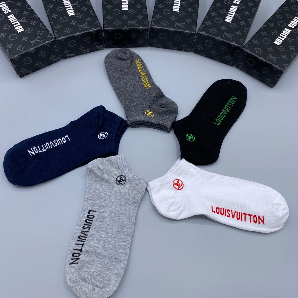 Louis Vuitton Visible Branded Cuff Or Emblem Details No-Show Socks - 5-Pair Set
