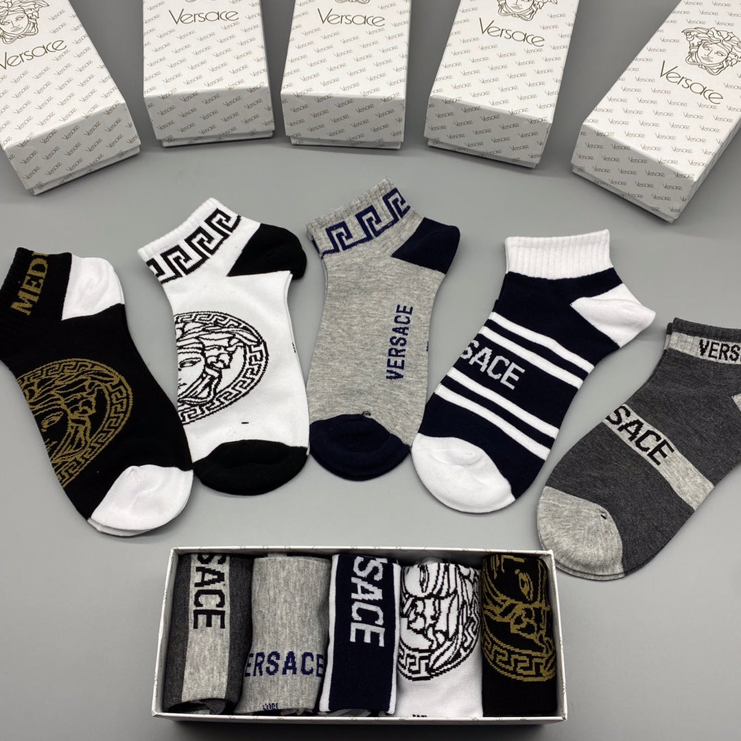 Versace Short Socks - Black, White, Grey and Navy 5-Pair Box