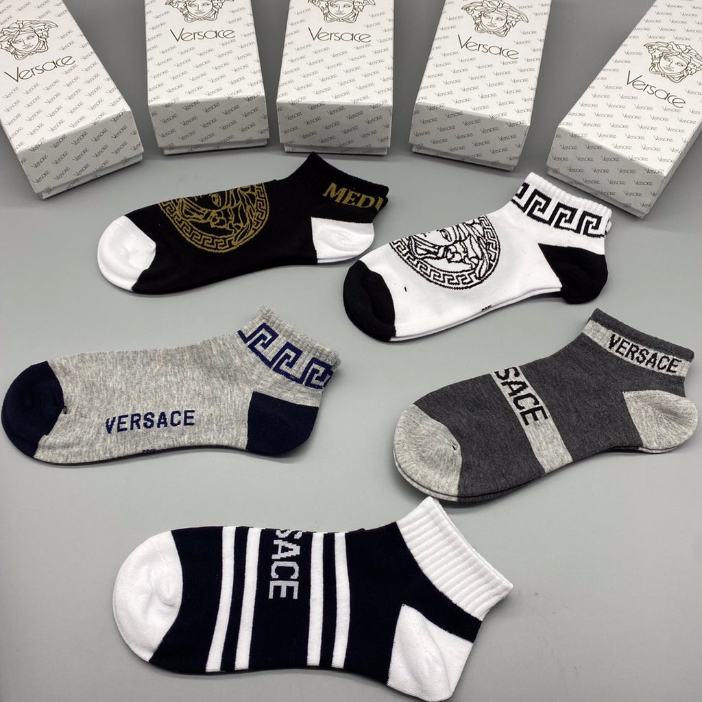 Versace Emblem Details No-Show Socks - 5-Pair Set