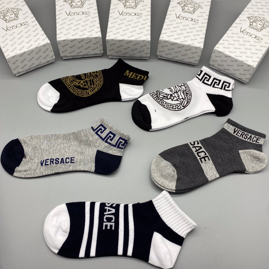Versace Visible Branded Cuff Or Emblem Details No-Show Socks - 5-Pair Set