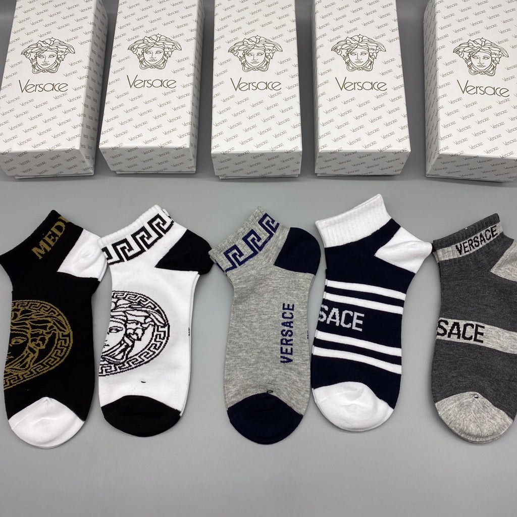 Versace Bold Medallion And Stripe Graphics Ankle Socks