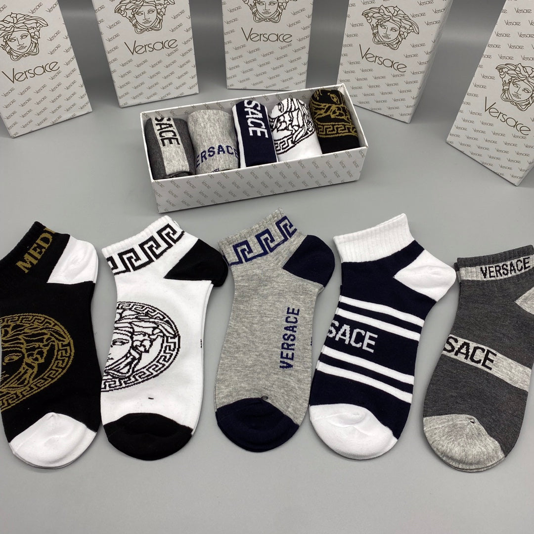 Versace Bold Medallion And Stripe Graphics Ankle Socks