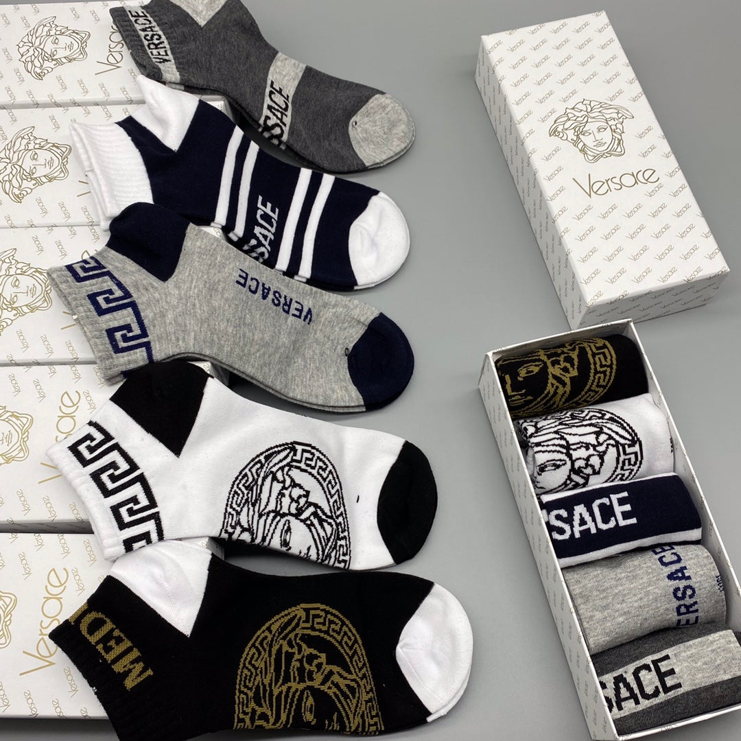 Versace Emblem Details No-Show Socks - 5-Pair Set