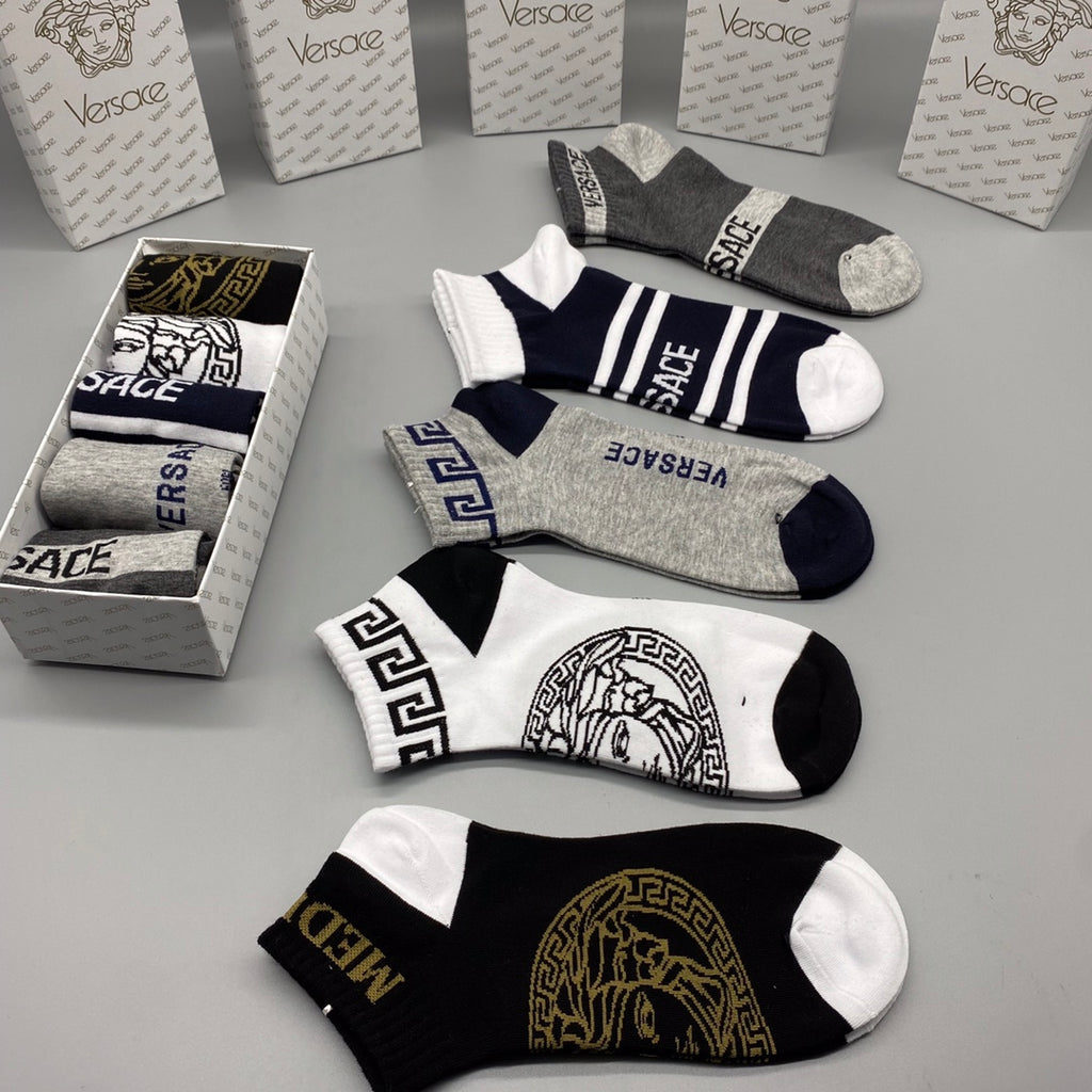 Versace Mixed Graphic Ankle Socks - Box of 5 Pairs