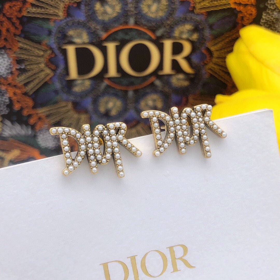 Graphic Letter Motif Stud Earrings in Silver-Tone – Design 002 main product view