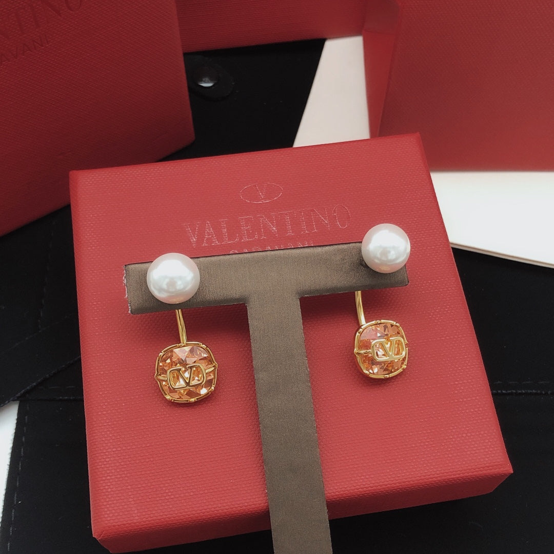 Signature Emblem Pearl-Detail Drop Earrings – Red main product view